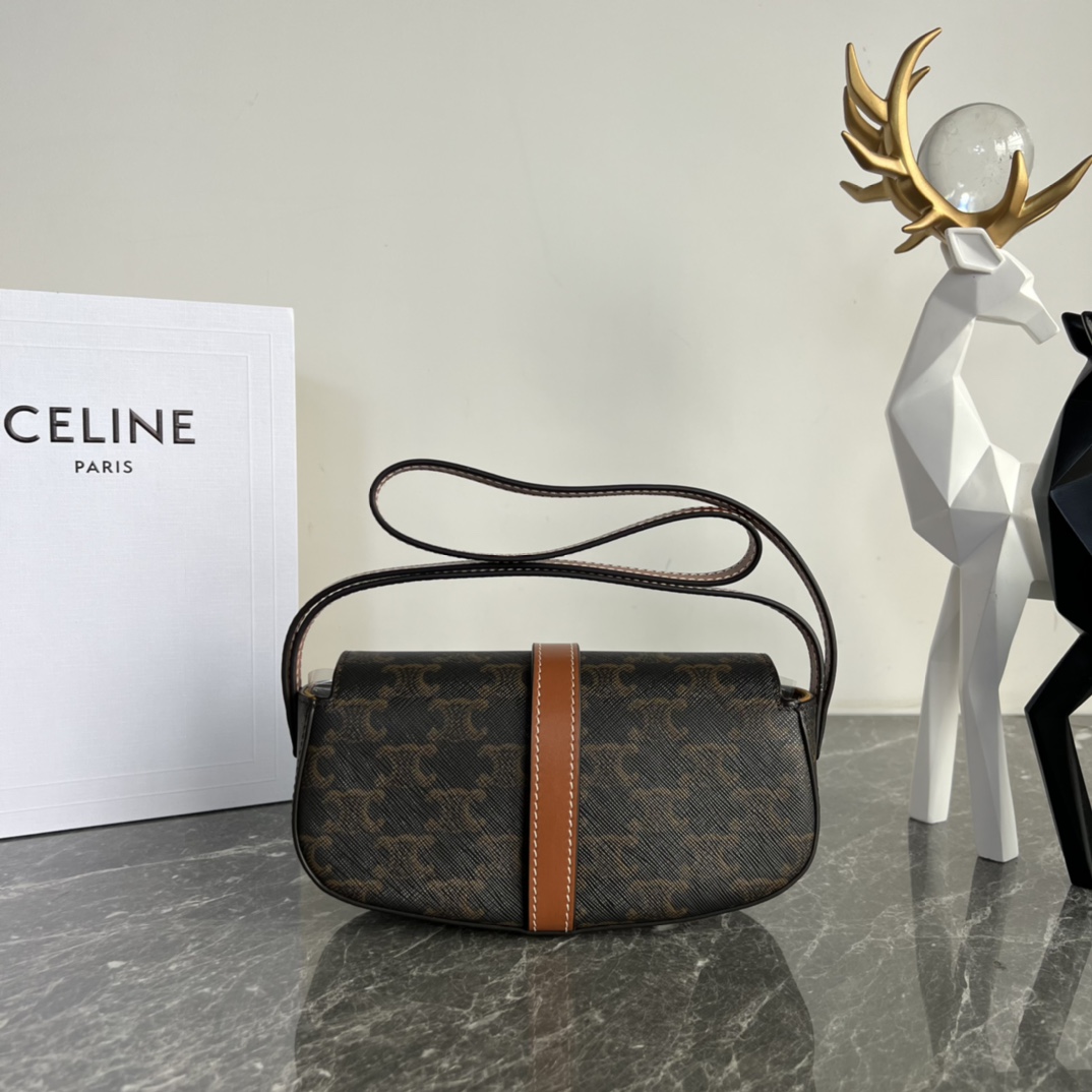 [TOP] CELINE Calfskin Crossbody Bag 18X8X5cm - Brown&GHW