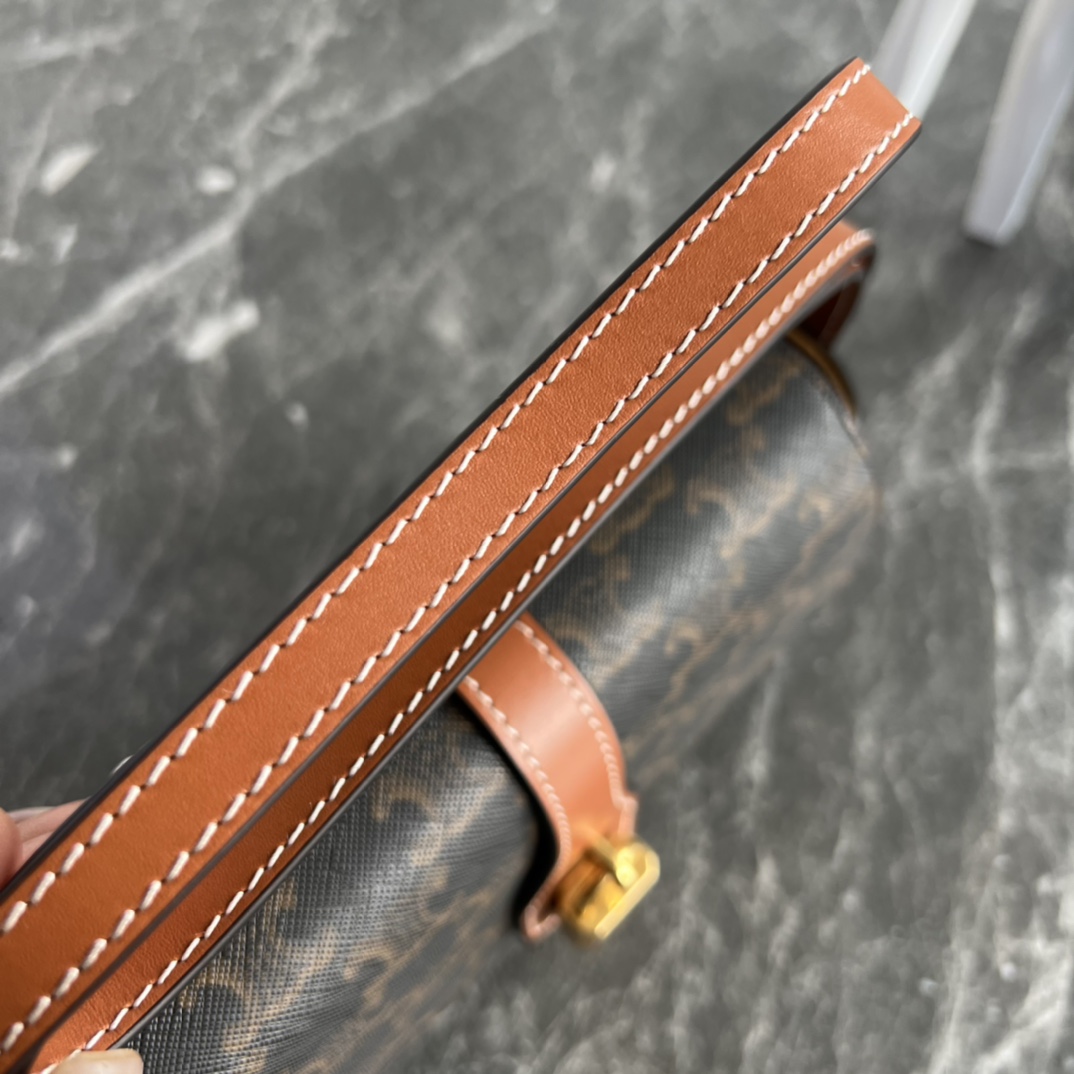 [TOP] CELINE Calfskin Crossbody Bag 18X8X5cm - Brown&GHW