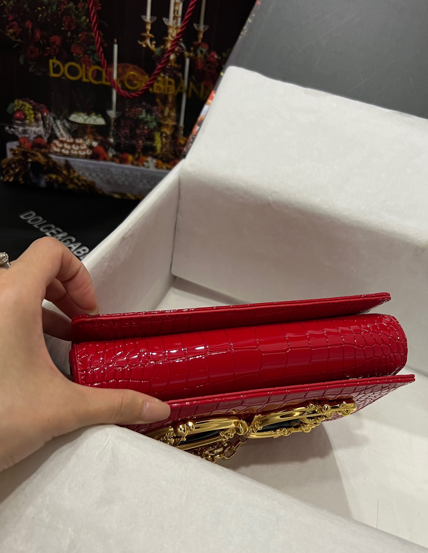 [TOP] Dolce & Gabbana D&G Crocodile-print Calfskin DG Girls Bag 21*4*15cm - Red