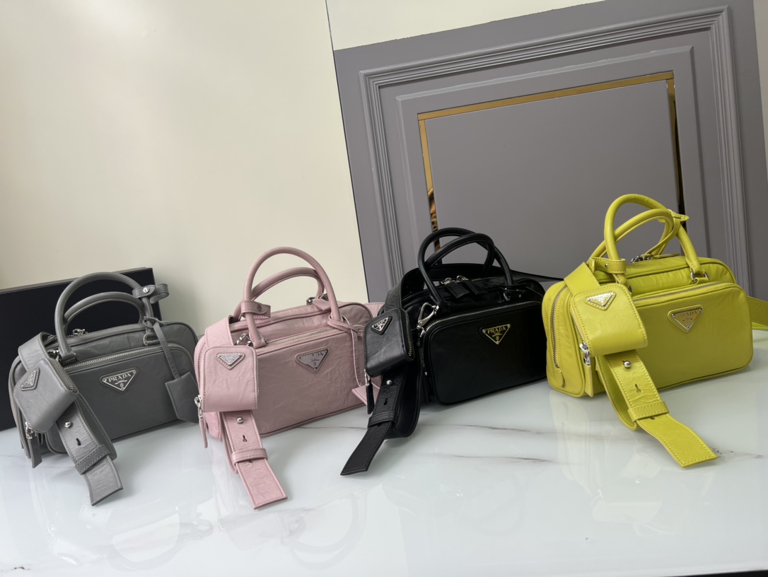 [TOP] PRADA Retro Lambskin Pleated Handbags 24*12.5*7cm - 5 Colors