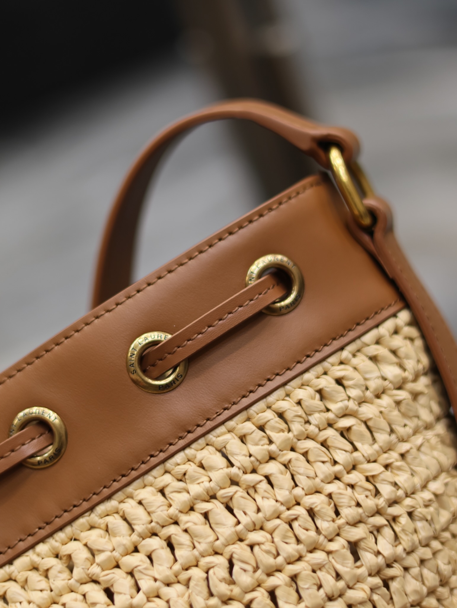 [TOP] Yves Saint Laurent YSL Lafite Grass Weaving Craft Bucket Bags 22×15×15cm - 2 Colour