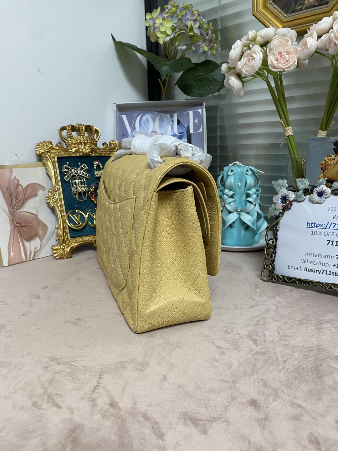 [TOP] CHANEL Classic Flab bag Bag 30 cm - Apricot