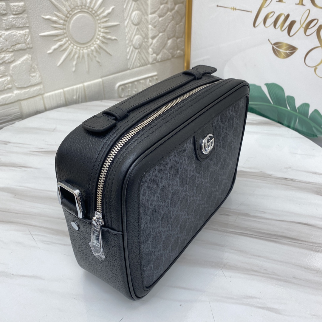 [TOP] GUCCI Men's Printed Embossed Postman Bag 25-18-8.5cm - Black