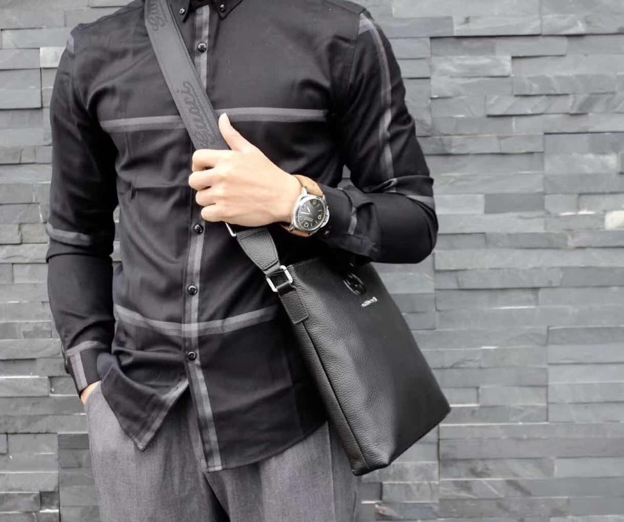 [TOP] GUCCI Men's Top-Level Leather Bag 25x27x6cm - Black