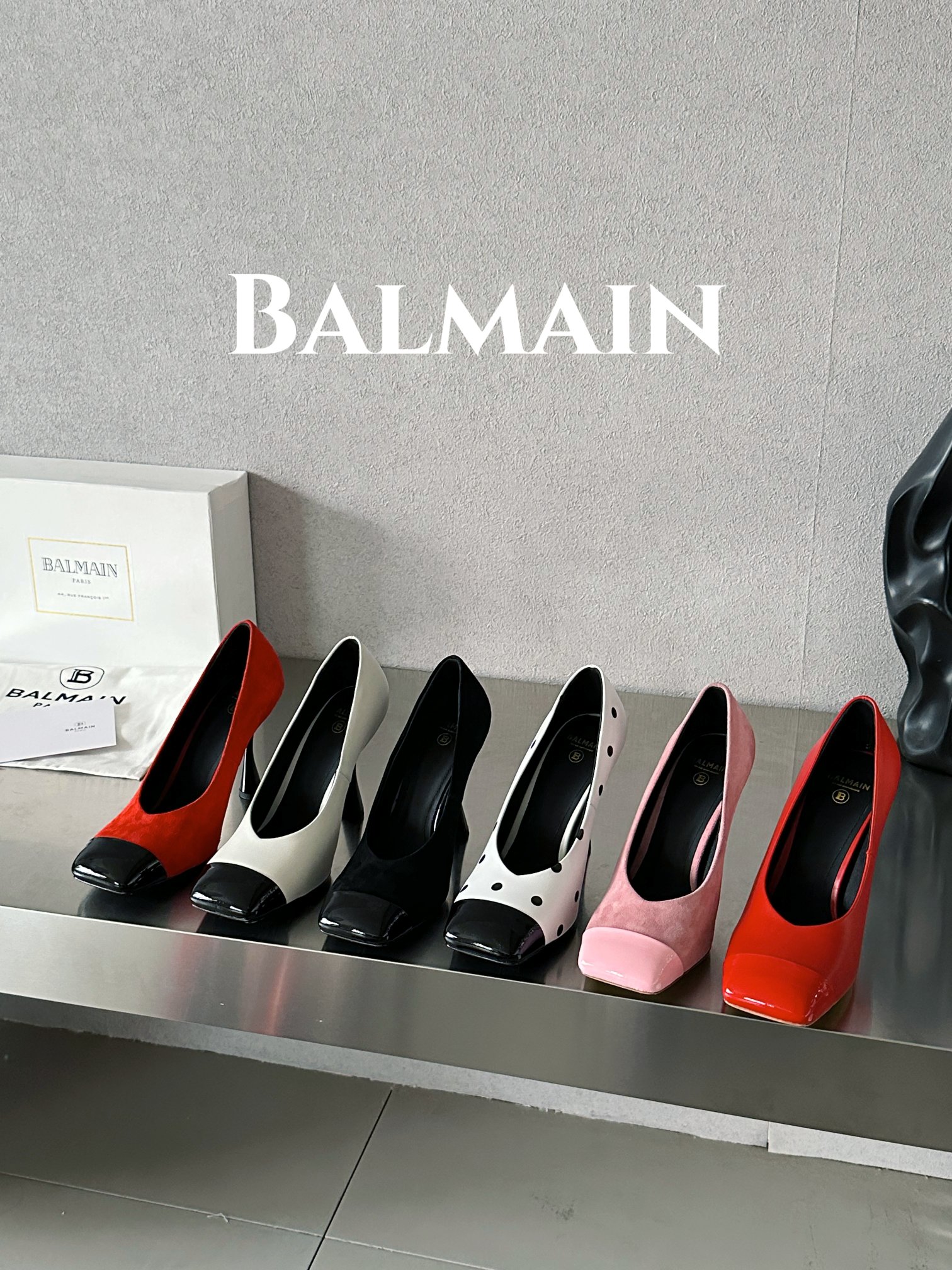 [TOP] Balmain Square Lambskin Lining High Heels - 6 Colors