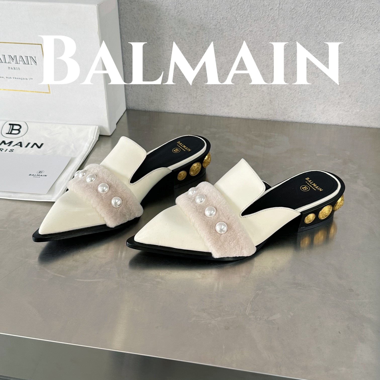 [TOP] Balmain Coin Lamb Plush Shoes - 3 Colors