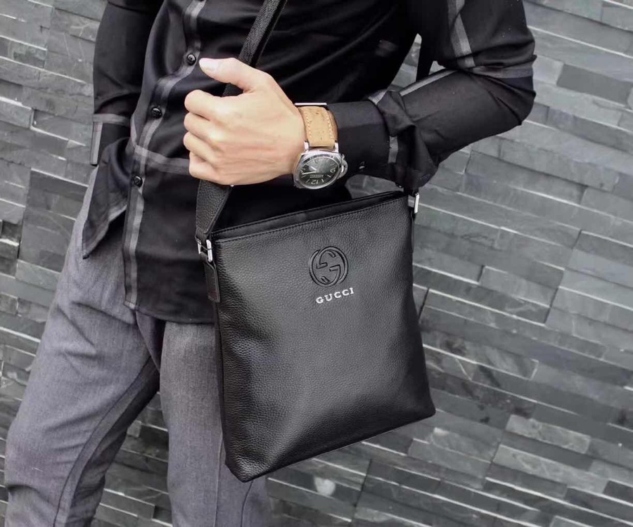 [TOP] GUCCI Men's Top-Level Leather Bag 25x27x6cm - Black