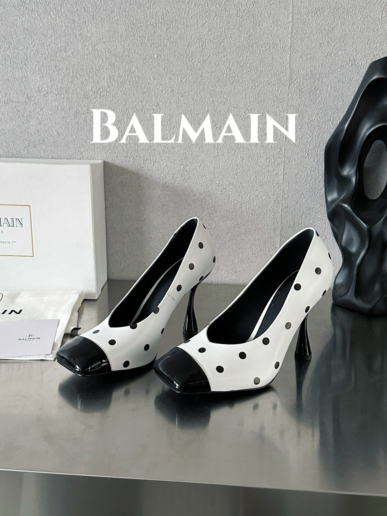 [TOP] Balmain Square Lambskin Lining High Heels - 6 Colors