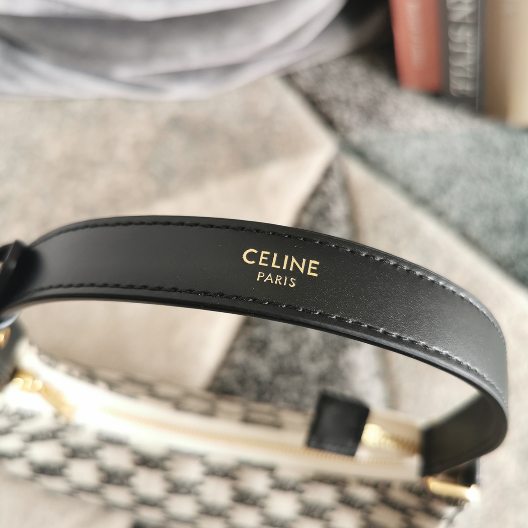 [TOP] CELINE 61% Embroidered Canvas, 39% Calfskin AVA Bags 23x13.5x6cm - Black