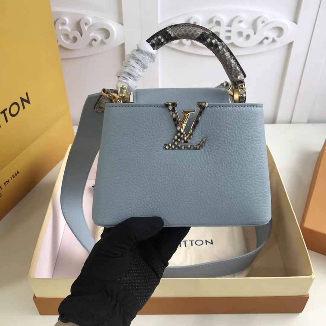 [TOP] Louis Vuitton LV Capucines Bag MINI 21x14x8cm - Light Blue with Python Leather Handles