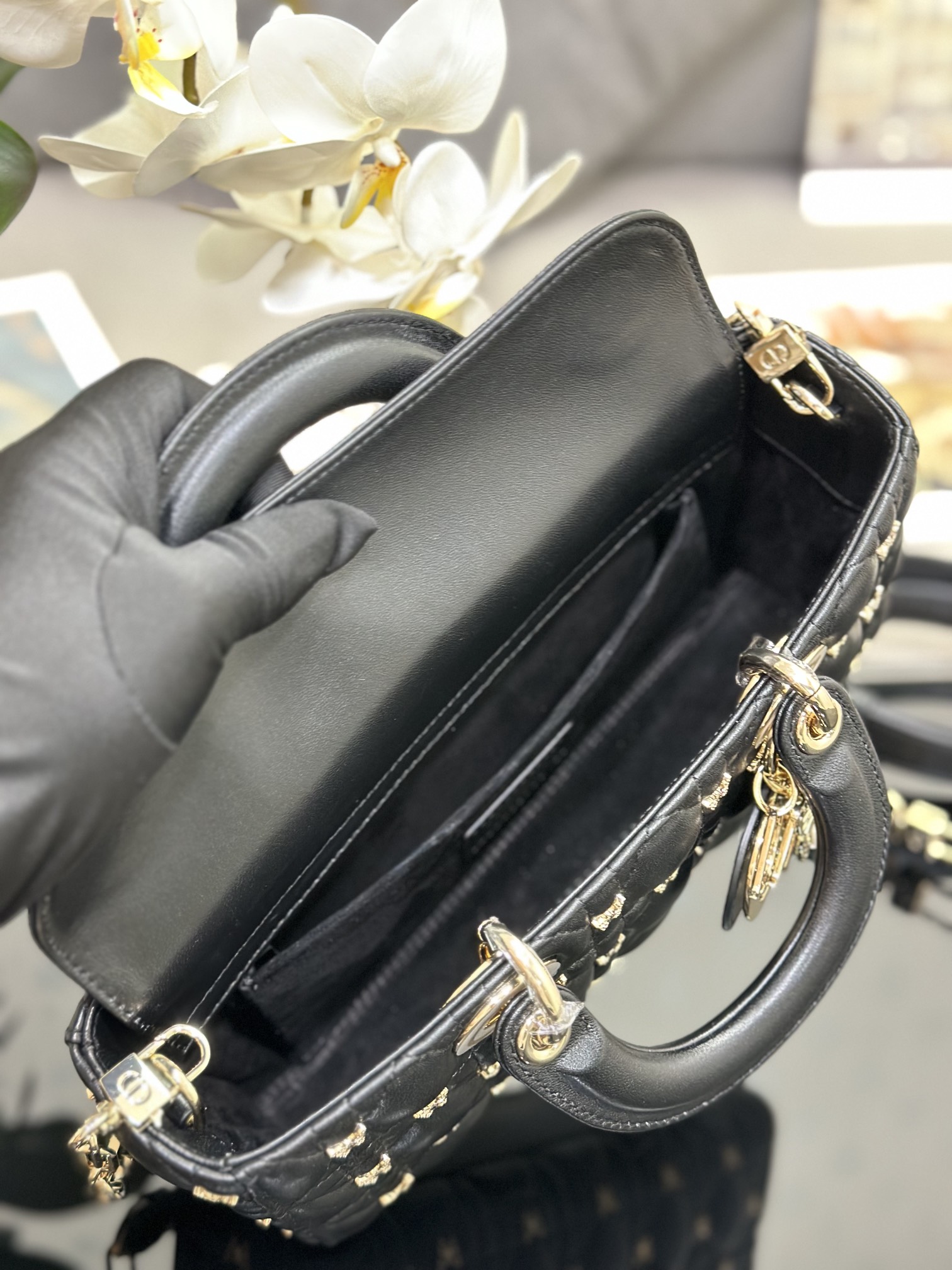 [TOP] Christian Dior Lambskin Butterfly Lady D-Joy Bags 26x13.5x5CM - Black/White - GHW