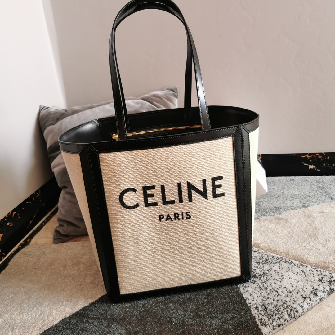 [TOP] CELINE Cotton And Linen Shopping Bag 27×31×25CM - Beige