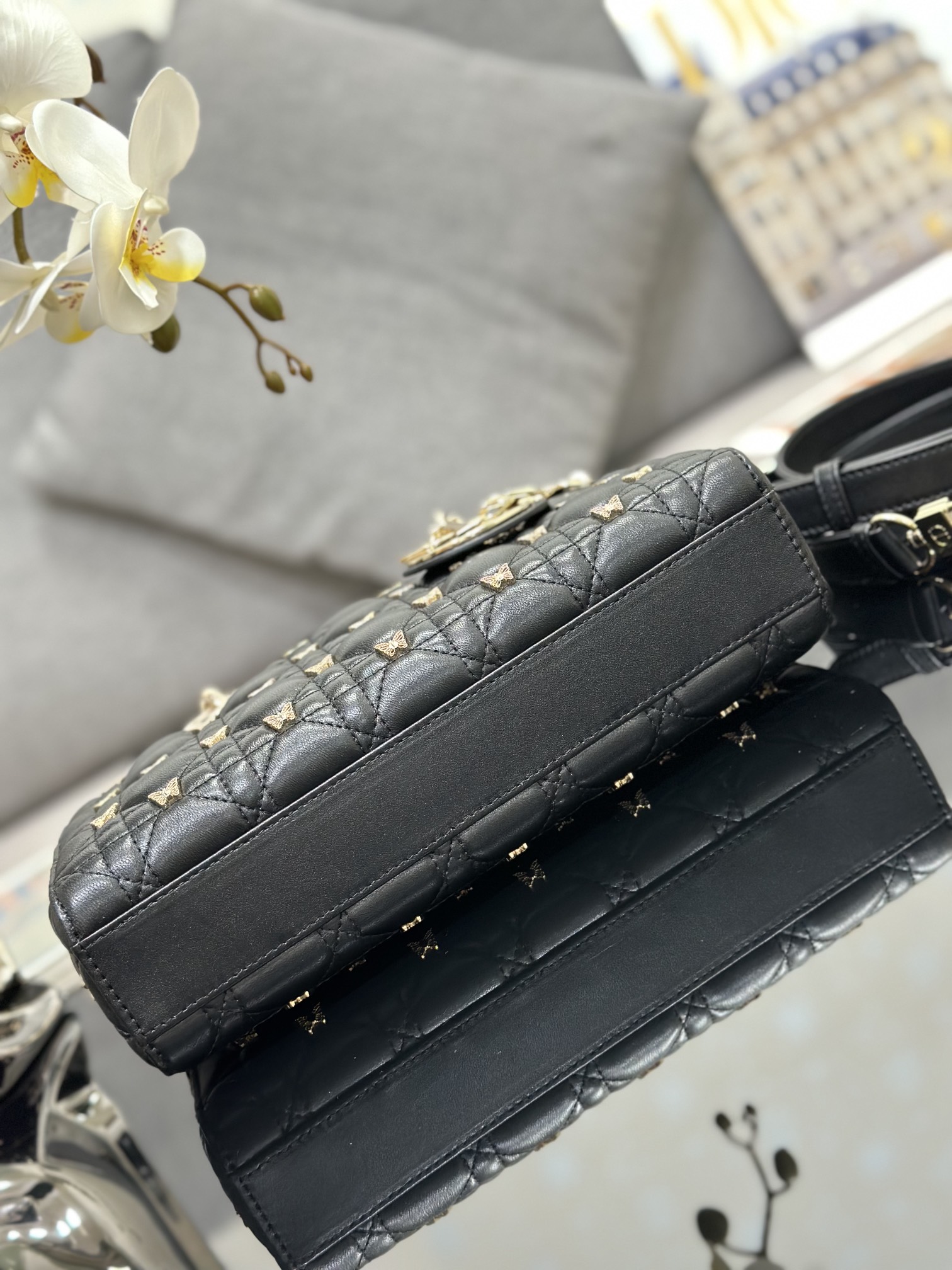 [TOP] Christian Dior Lambskin Butterfly Lady D-Joy Bags 26x13.5x5CM - Black/White - GHW