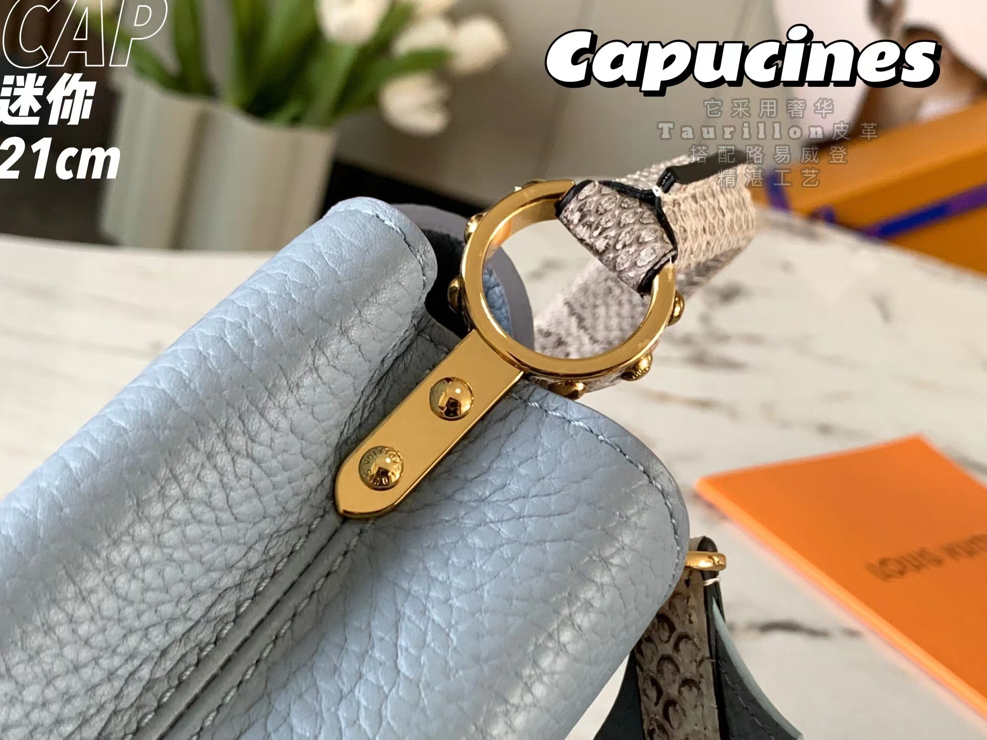 [TOP] Louis Vuitton LV Capucines Bag MINI 21x14x8cm - Light Blue with Python Leather Handles