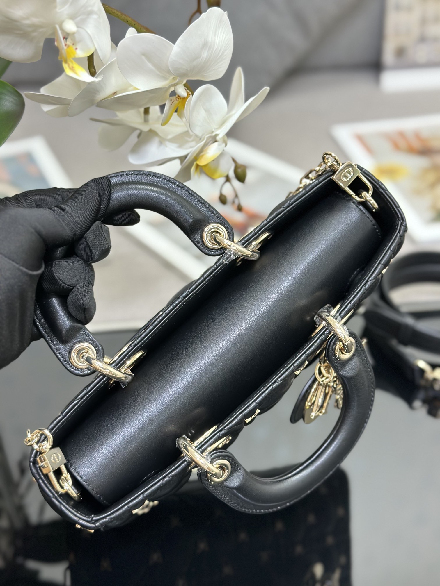 [TOP] Christian Dior Lambskin Butterfly Lady D-Joy Bags 26x13.5x5CM - Black/White - GHW