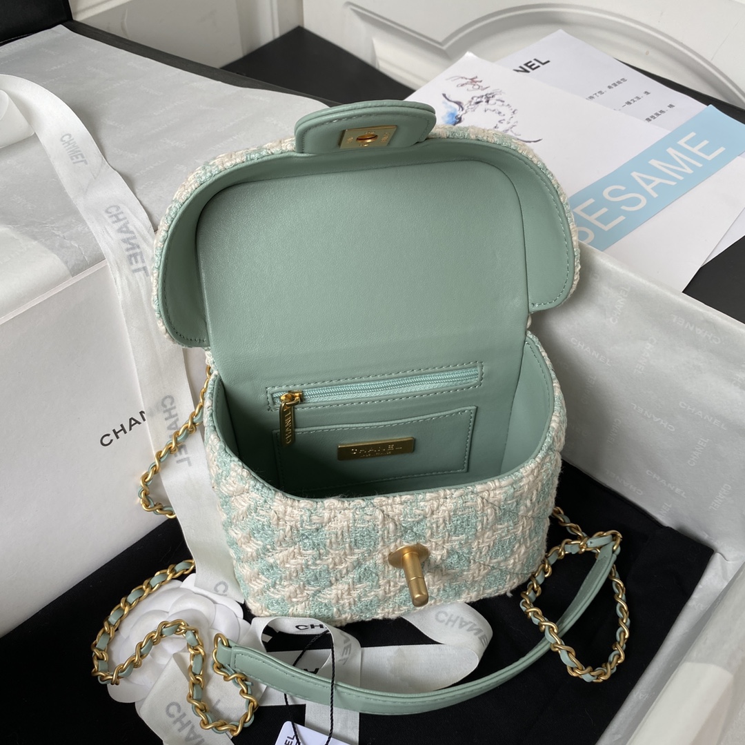 [TOP] CHANEL 23S Handle Makeup Bag 12.5*15*8cm - Mint Green&GHW