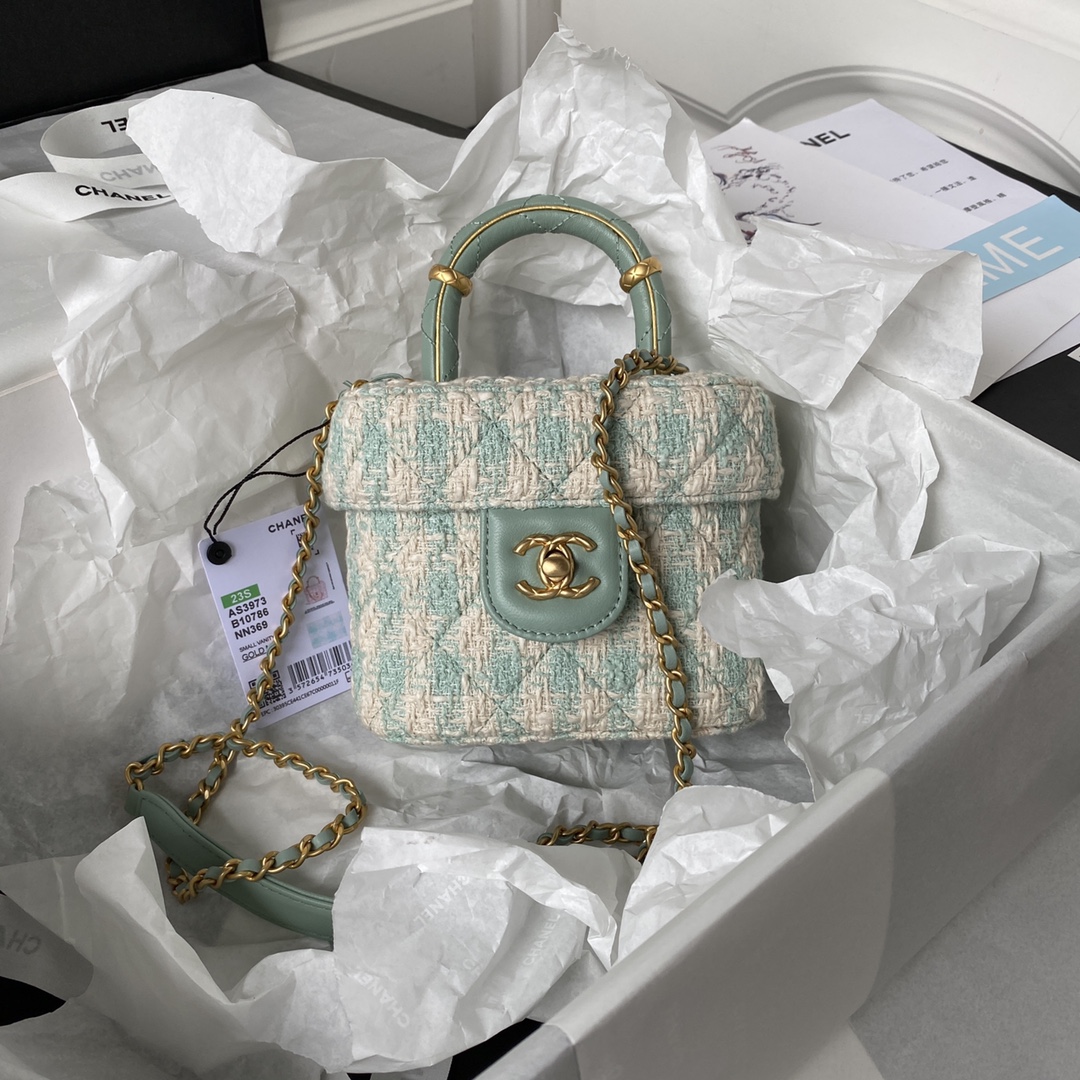 [TOP] CHANEL 23S Handle Makeup Bag 12.5*15*8cm - Mint Green&GHW