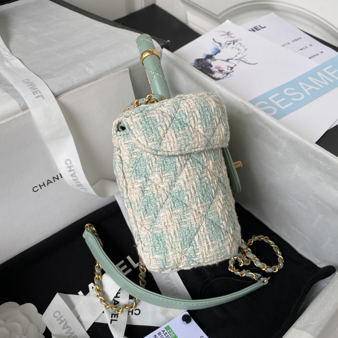[TOP] CHANEL 23S Handle Makeup Bag 12.5*15*8cm - Mint Green&GHW