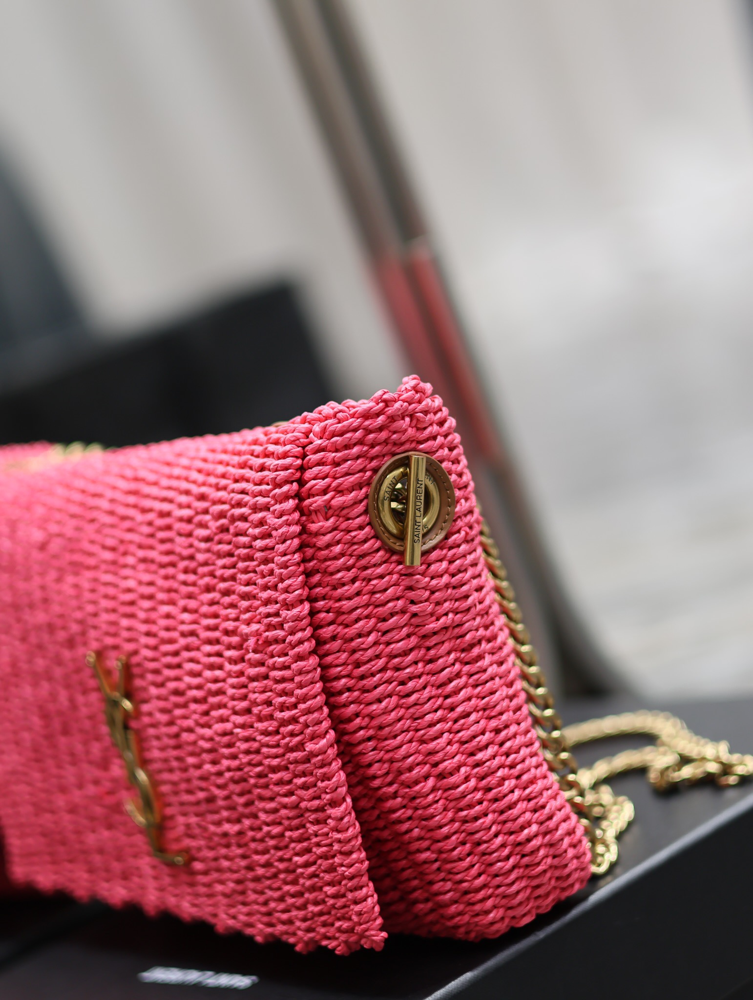 [TOP] Yves Saint Laurent YSL Lafite Grass Vine Weaving Craft Chain Pack - Rose Pink&GHW