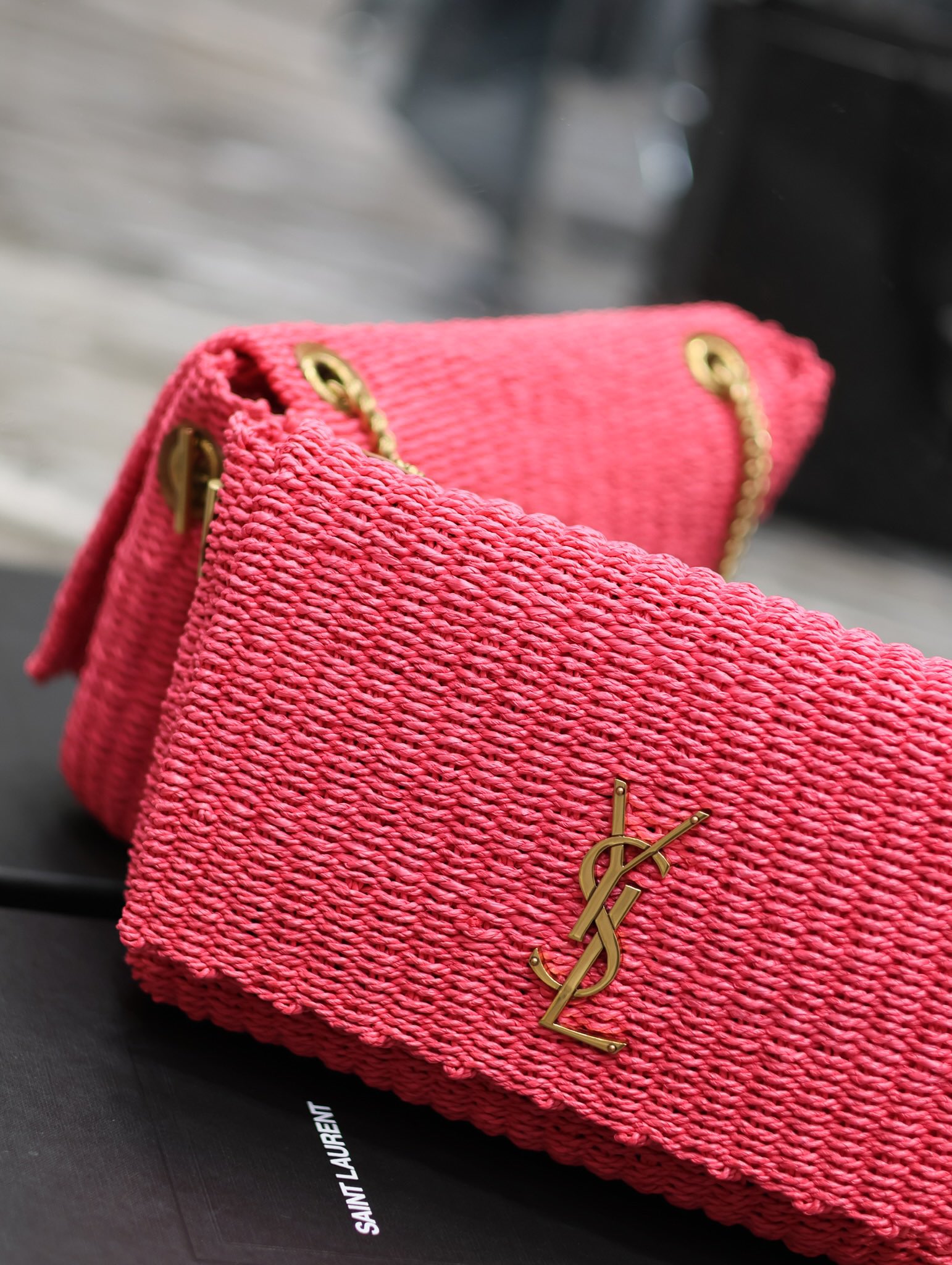 [TOP] Yves Saint Laurent YSL Lafite Grass Vine Weaving Craft Chain Pack - Rose Pink&GHW