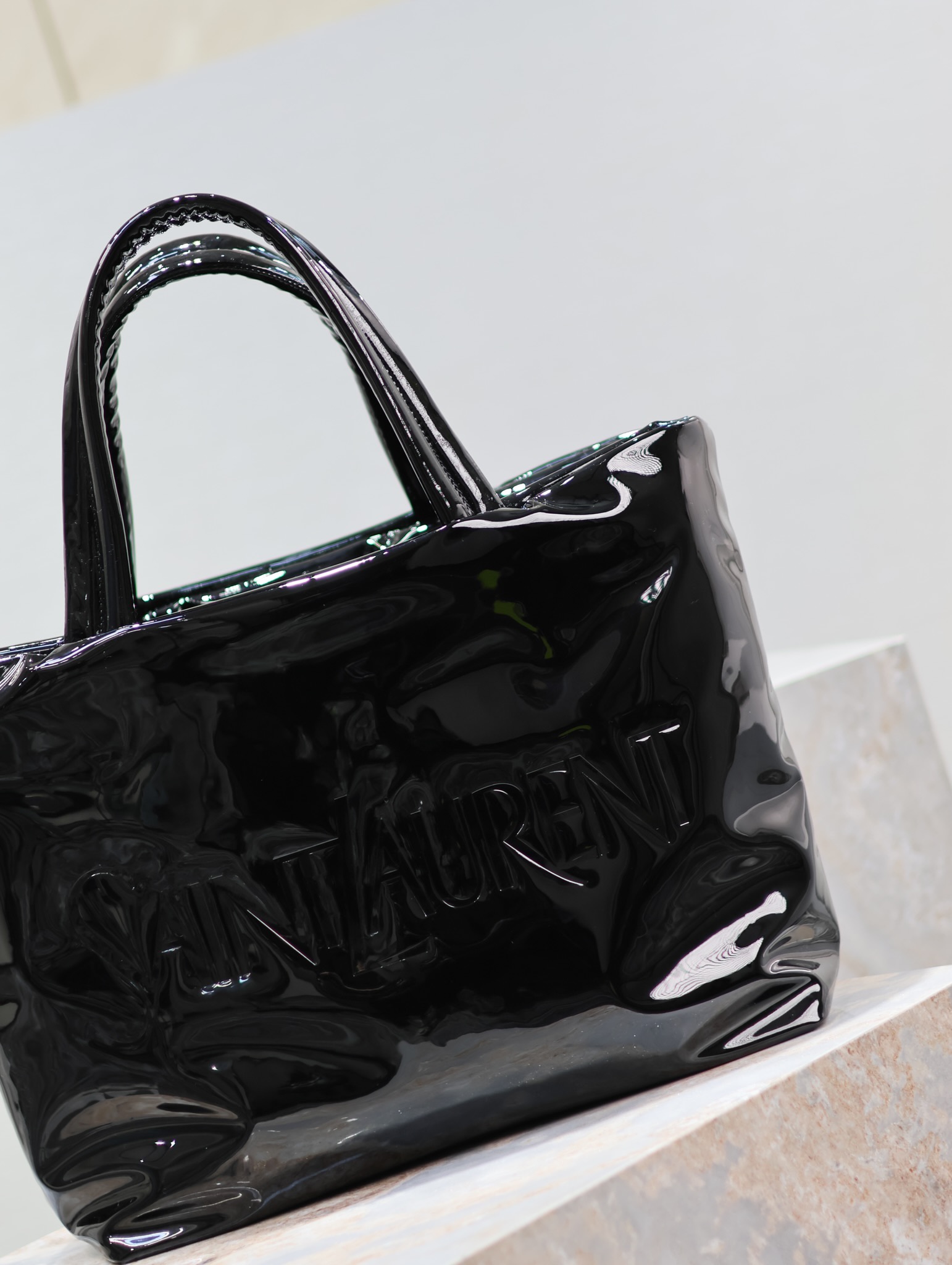 [TOP] Yves Saint Laurent YSL Men's Patent Leather Tote Bag - 50×43×17cm & Black