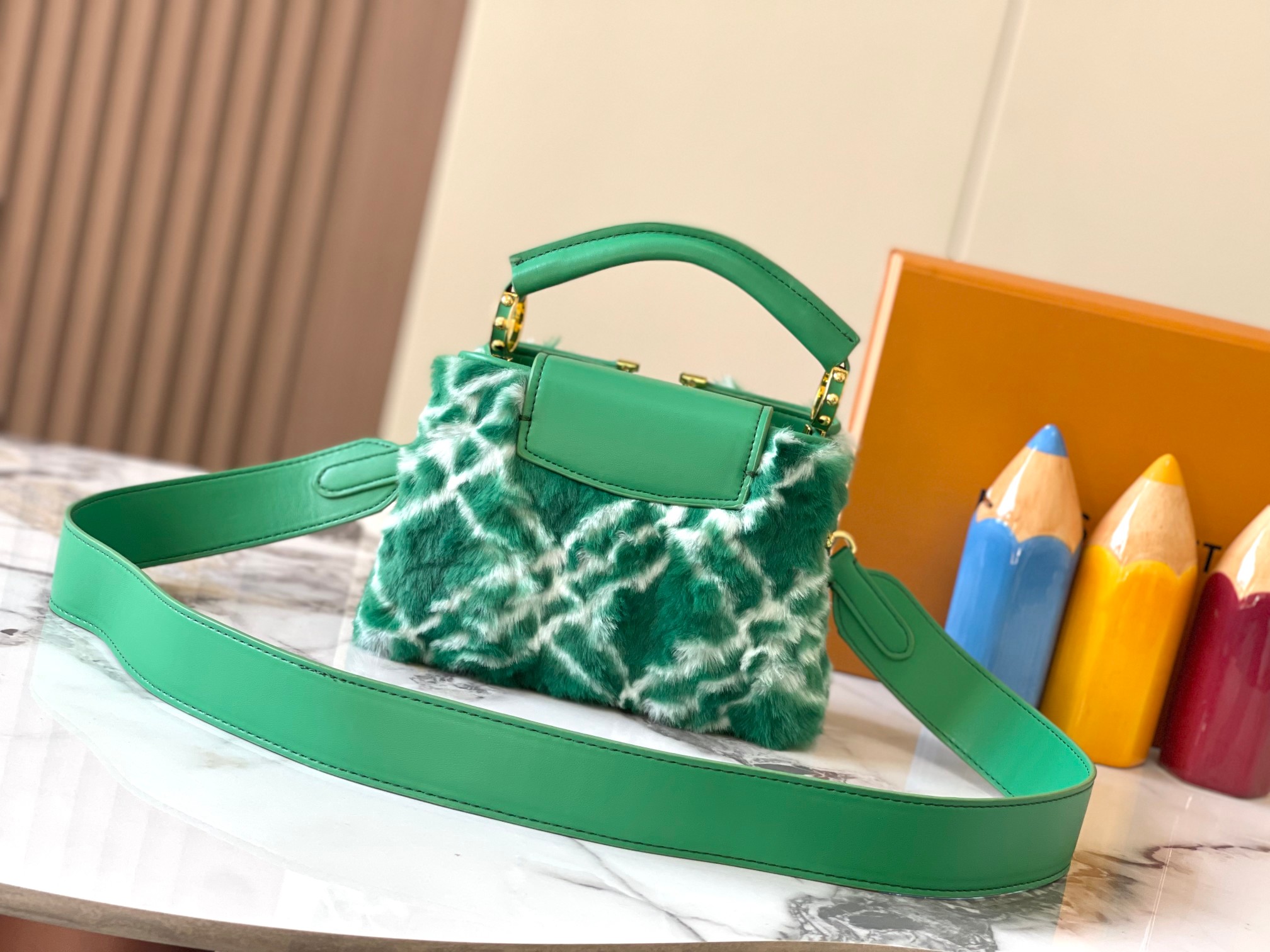 [TOP] Louis Vuitton LV Mink Fur Capsines Bags - Green&GHW