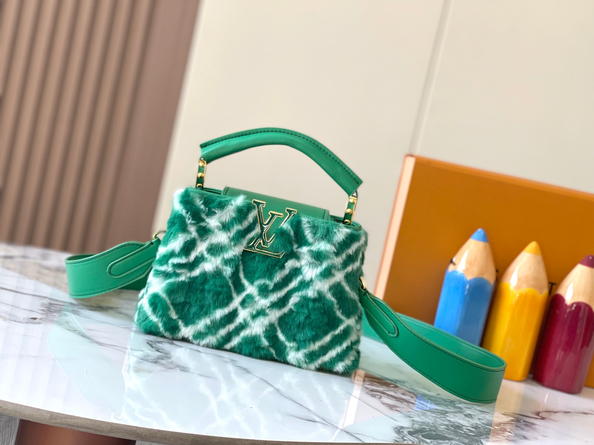 [TOP] Louis Vuitton LV Mink Fur Capsines Bags - Green&GHW