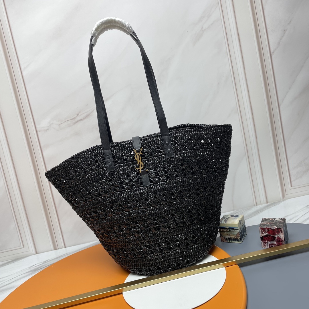 [TOP] Yves Saint Laurent YSL V-Shaped Hollow Grass Woven Tote Bags - 2 Colors