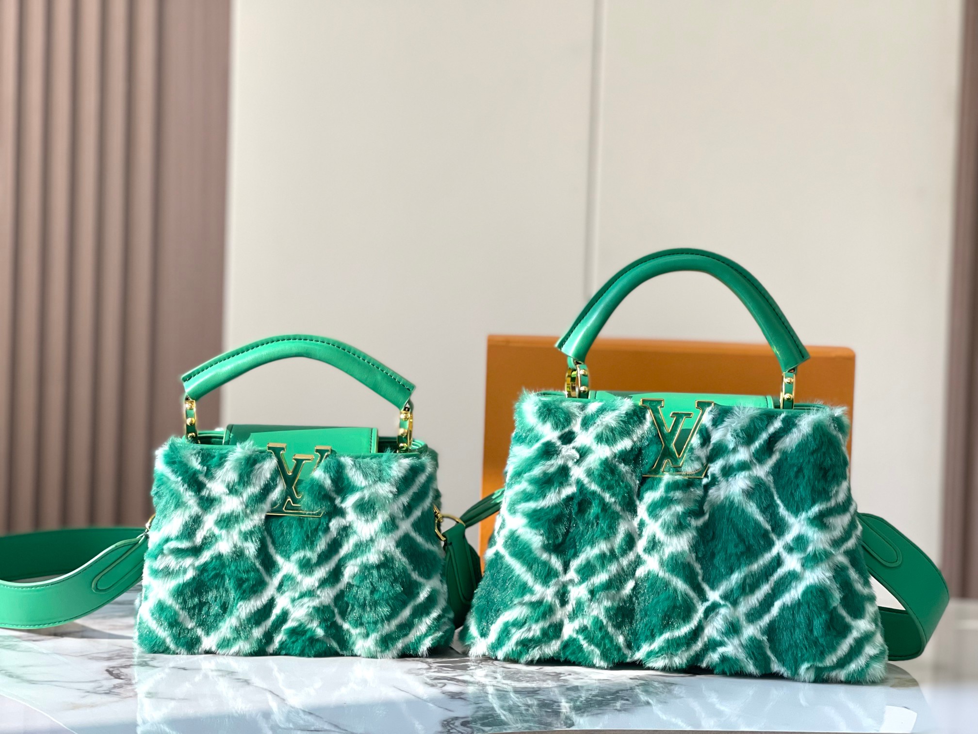 [TOP] Louis Vuitton LV Mink Fur Capsines Bags - Green&GHW