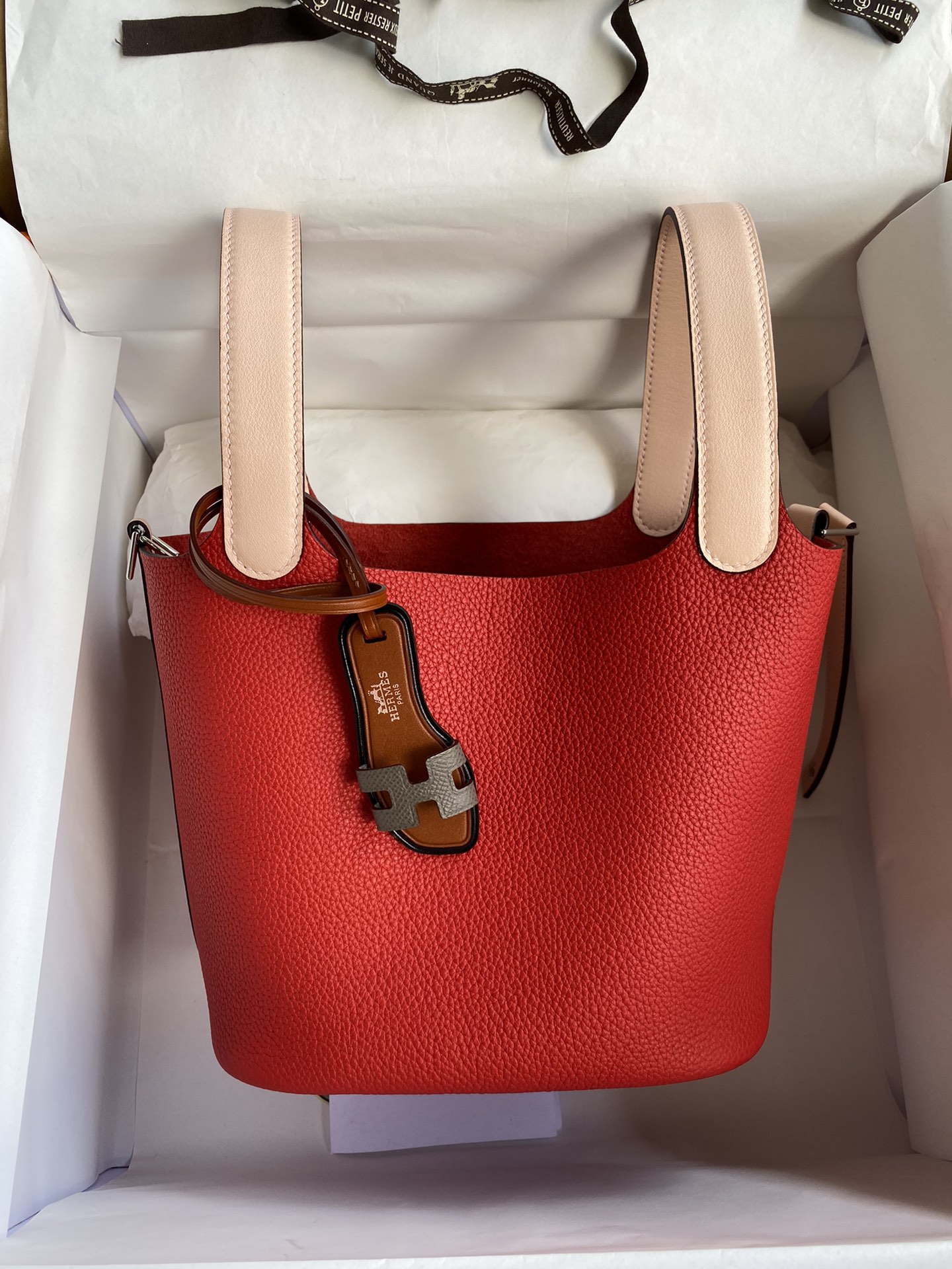 [TOP] HERMES Picotin TC Leather Combined With Swift Leather 18cm - Red Splicing Naked Powder&SHW