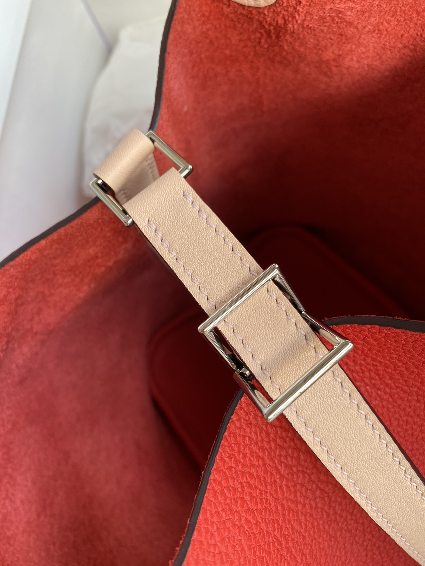 [TOP] HERMES Picotin TC Leather Combined With Swift Leather 18cm - Red Splicing Naked Powder&SHW