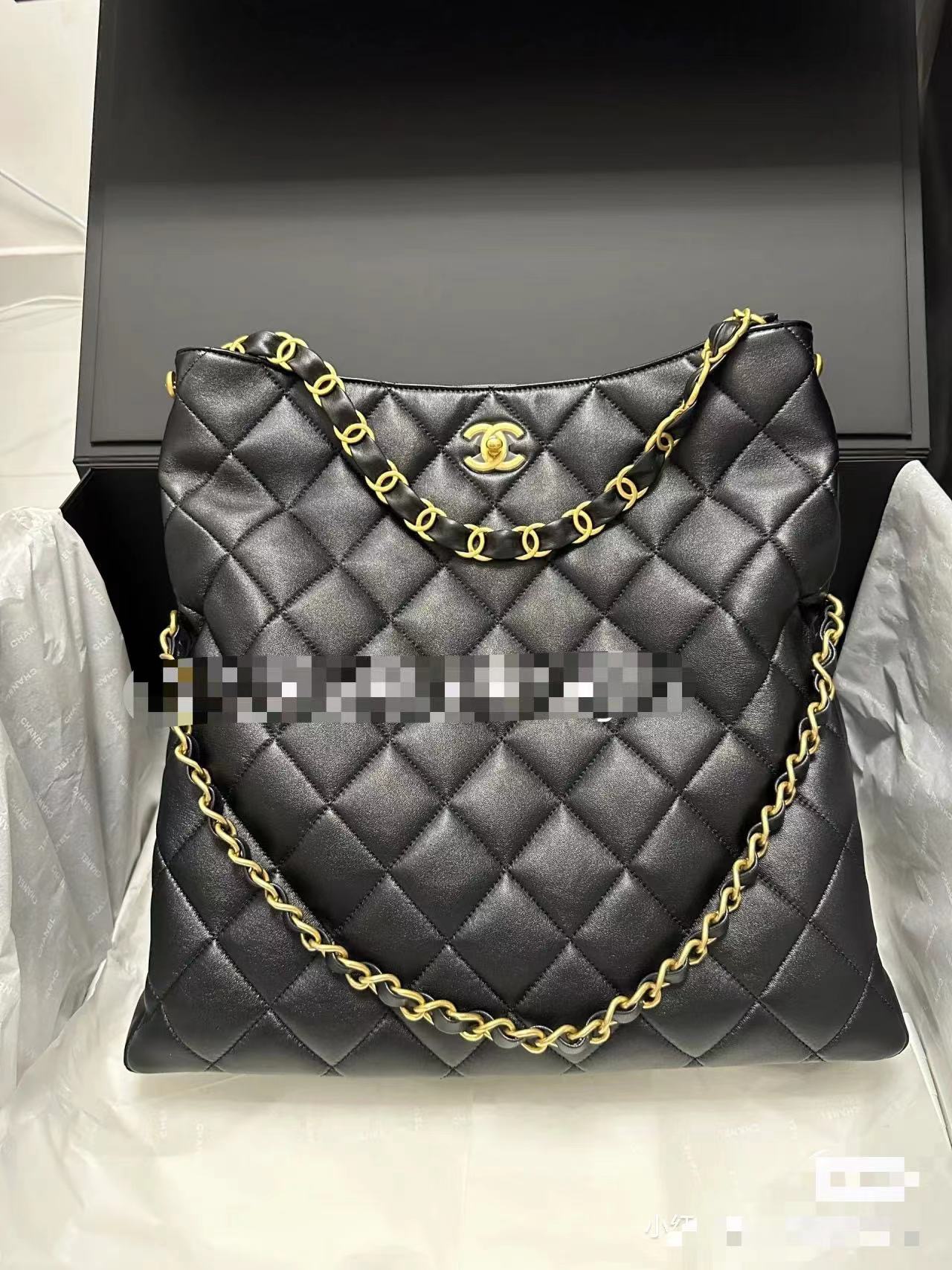 [TOP] CHANEL Leather 24P Hobo Bags 28CM/30CM - Black&GHW