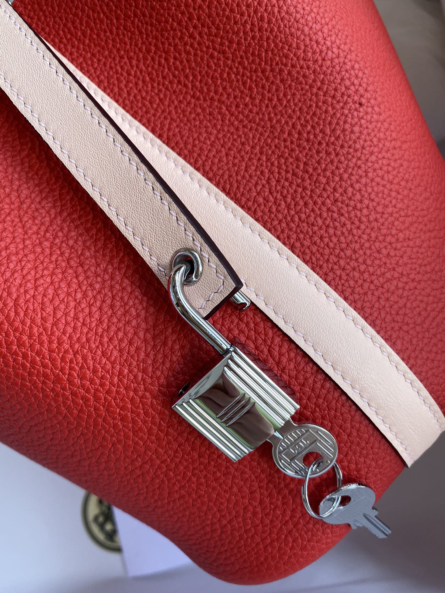 [TOP] HERMES Picotin TC Leather Combined With Swift Leather 18cm - Red Splicing Naked Powder&SHW