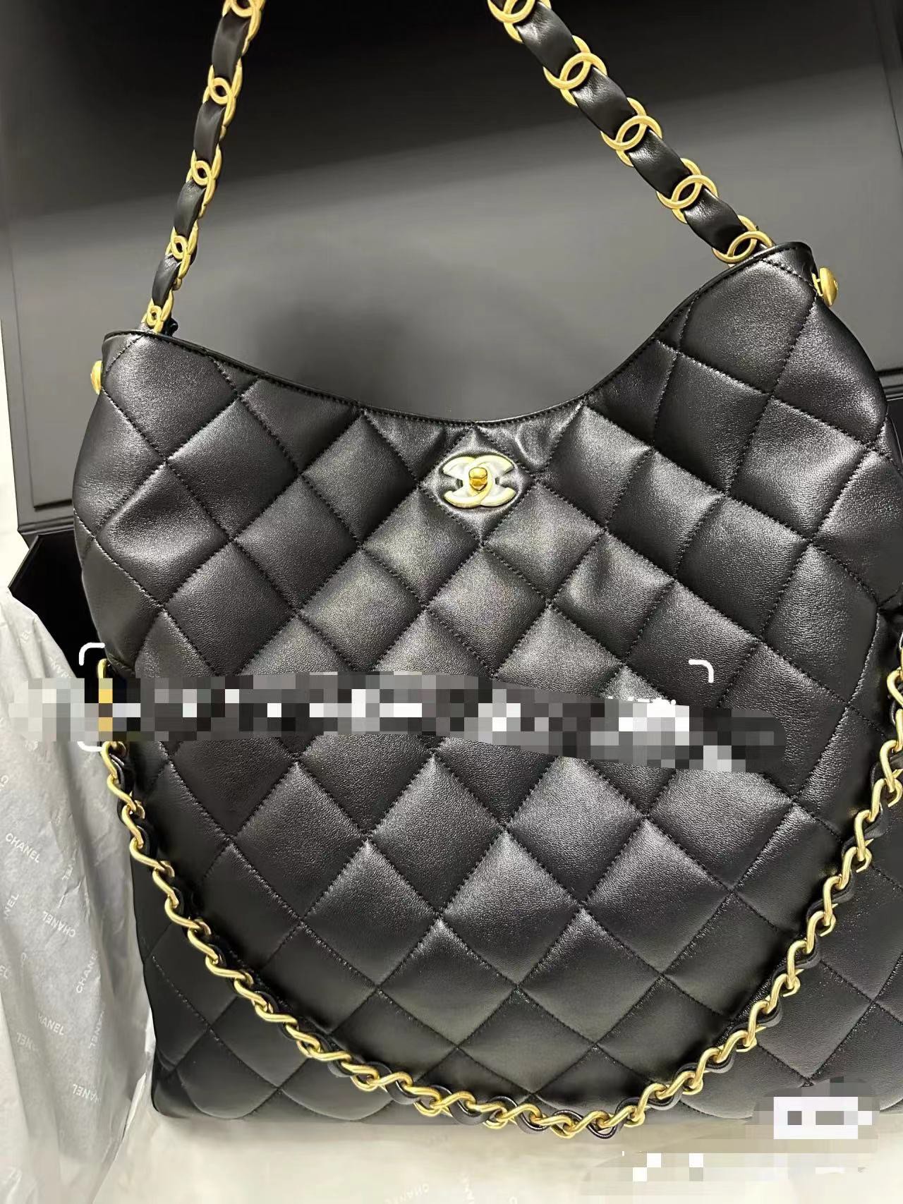 [TOP] CHANEL Leather 24P Hobo Bags 28CM/30CM - Black&GHW