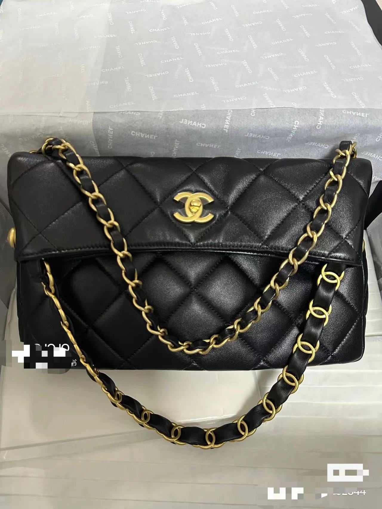 [TOP] CHANEL Leather 24P Hobo Bags 28CM/30CM - Black&GHW