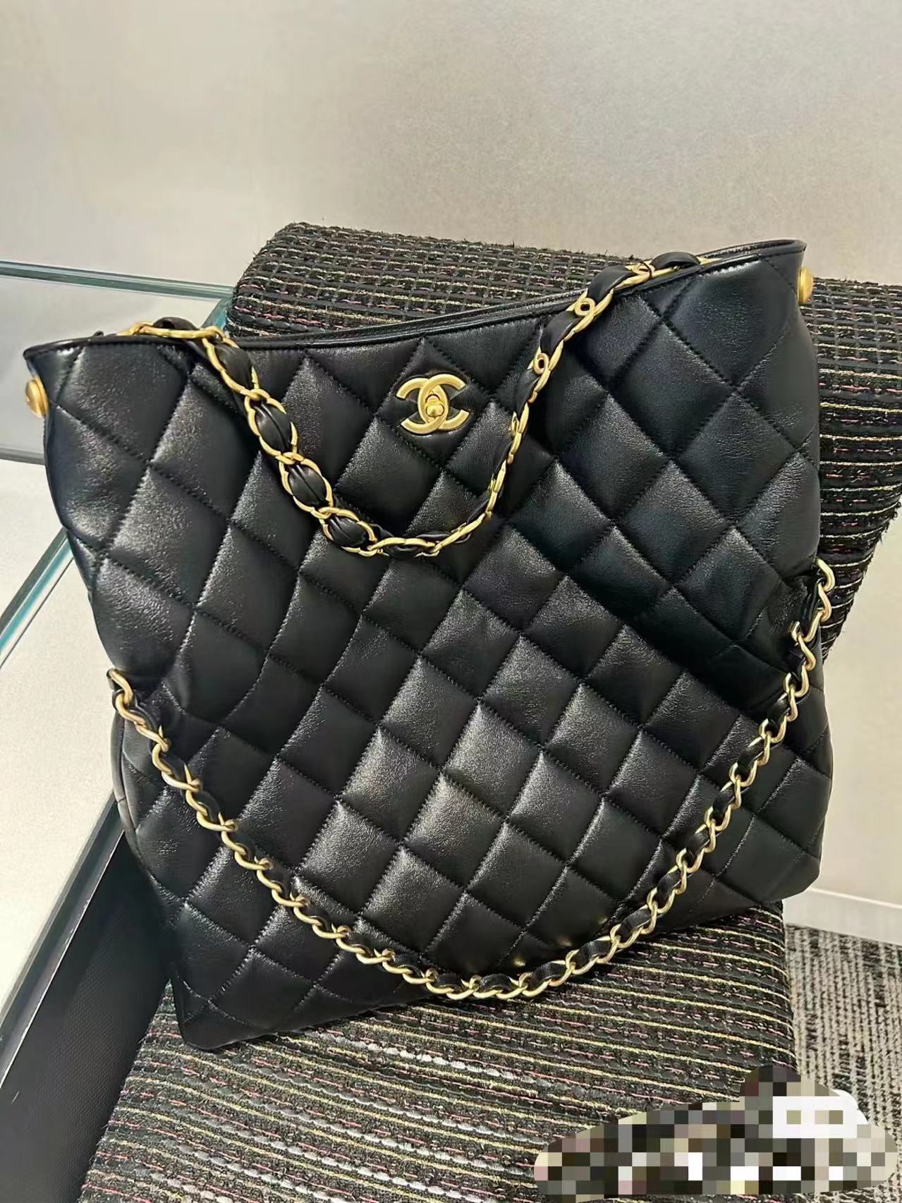 [TOP] CHANEL Leather 24P Hobo Bags 28CM/30CM - Black&GHW