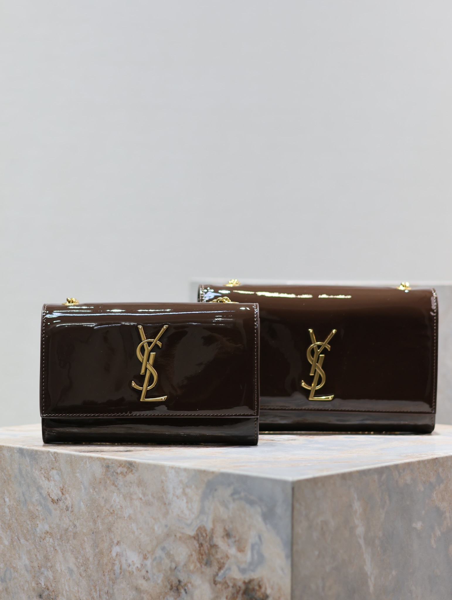 [TOP] Yves Saint Laurent YSL Lacquer Leather Kate Bags - 3 Size - Maroon&GHW