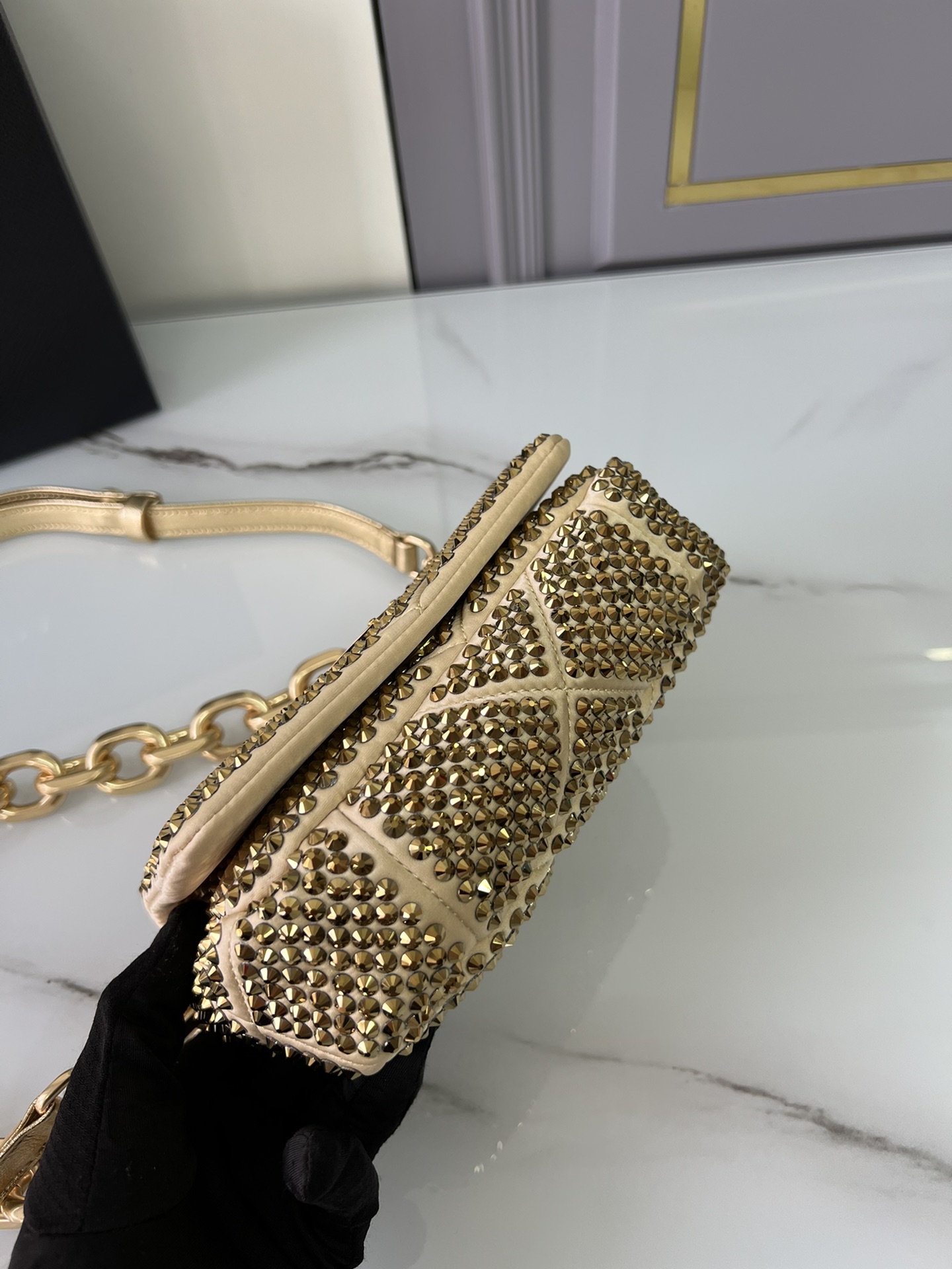 [TOP] PRADA Imitation Crystal And Hand Sewn Bags 17x11.5×6.5cm - Silver/Gold