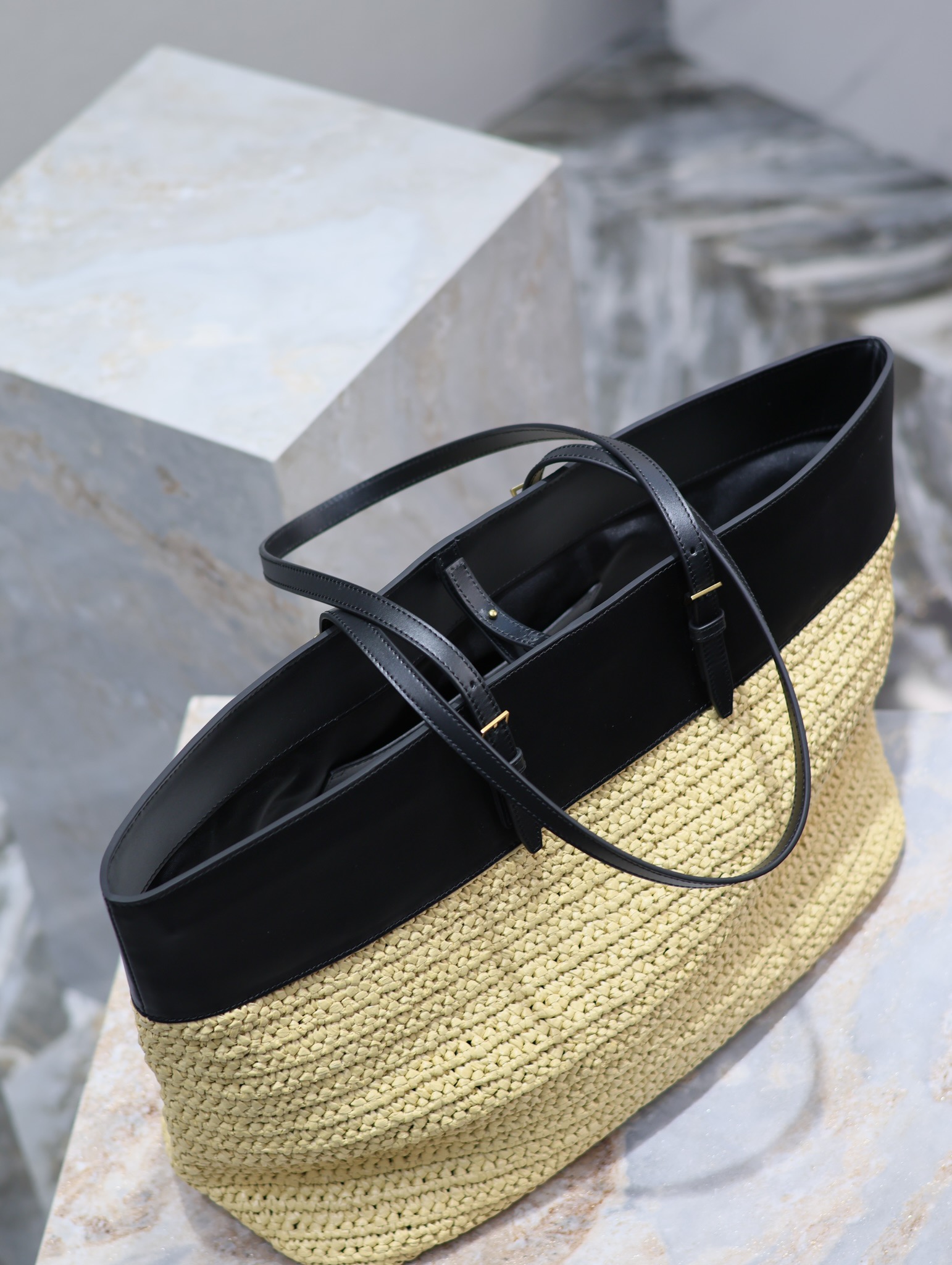 [TOP] Yves Saint Laurent YSL Braid Shopping Tote Bag - 38×28×13cm - Black