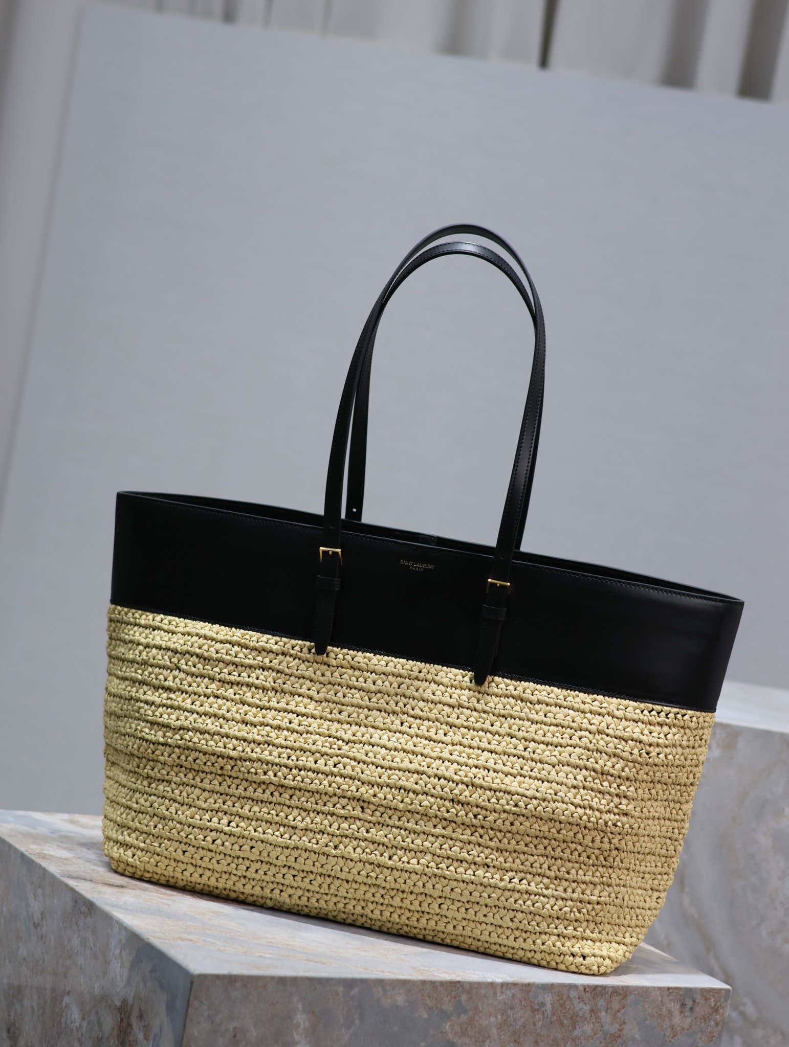 [TOP] Yves Saint Laurent YSL Braid Shopping Tote Bag - 38×28×13cm - Black