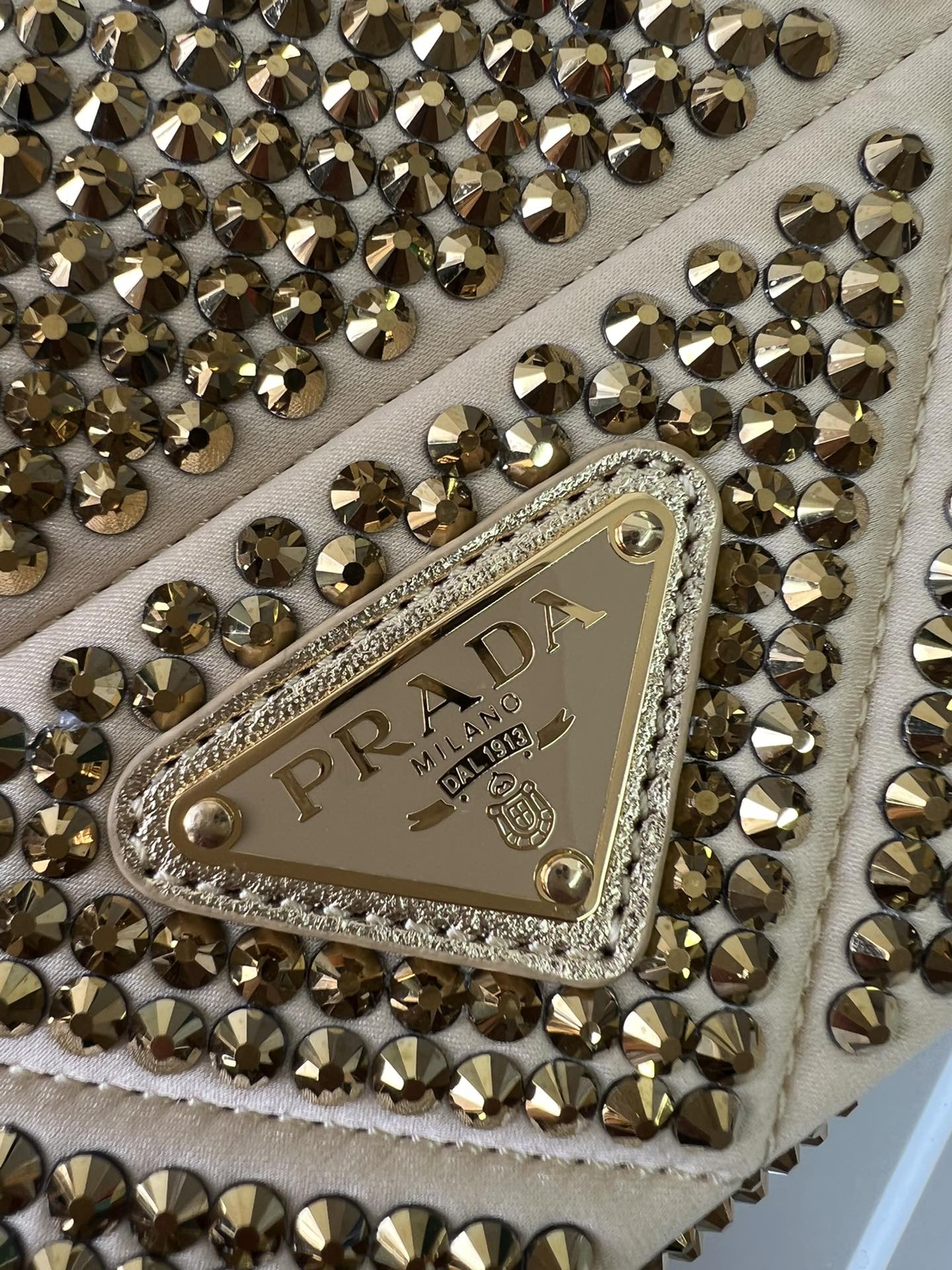 [TOP] PRADA Imitation Crystal And Hand Sewn Bags 17x11.5×6.5cm - Silver/Gold