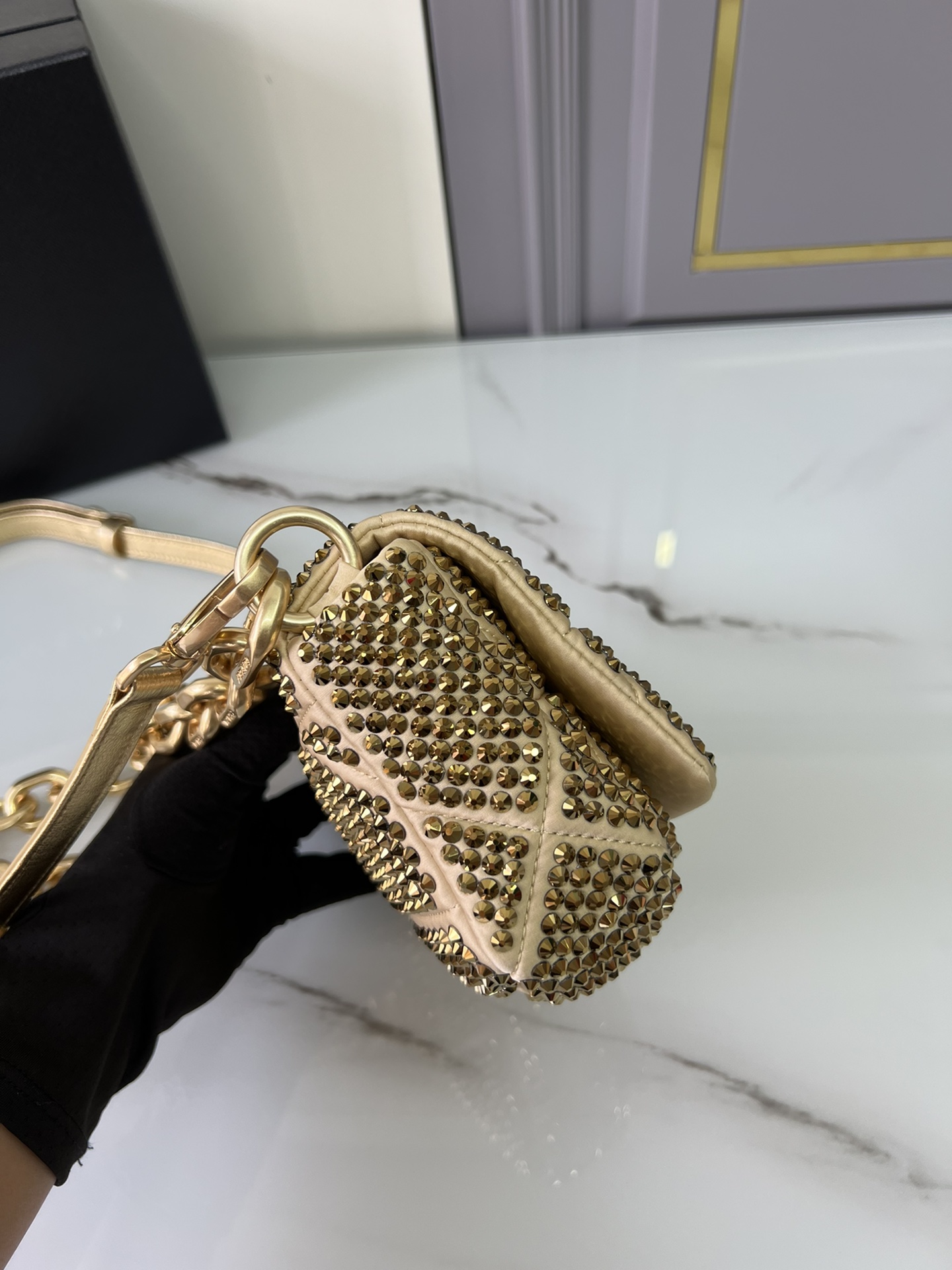 [TOP] PRADA Imitation Crystal And Hand Sewn Bags 17x11.5×6.5cm - Silver/Gold