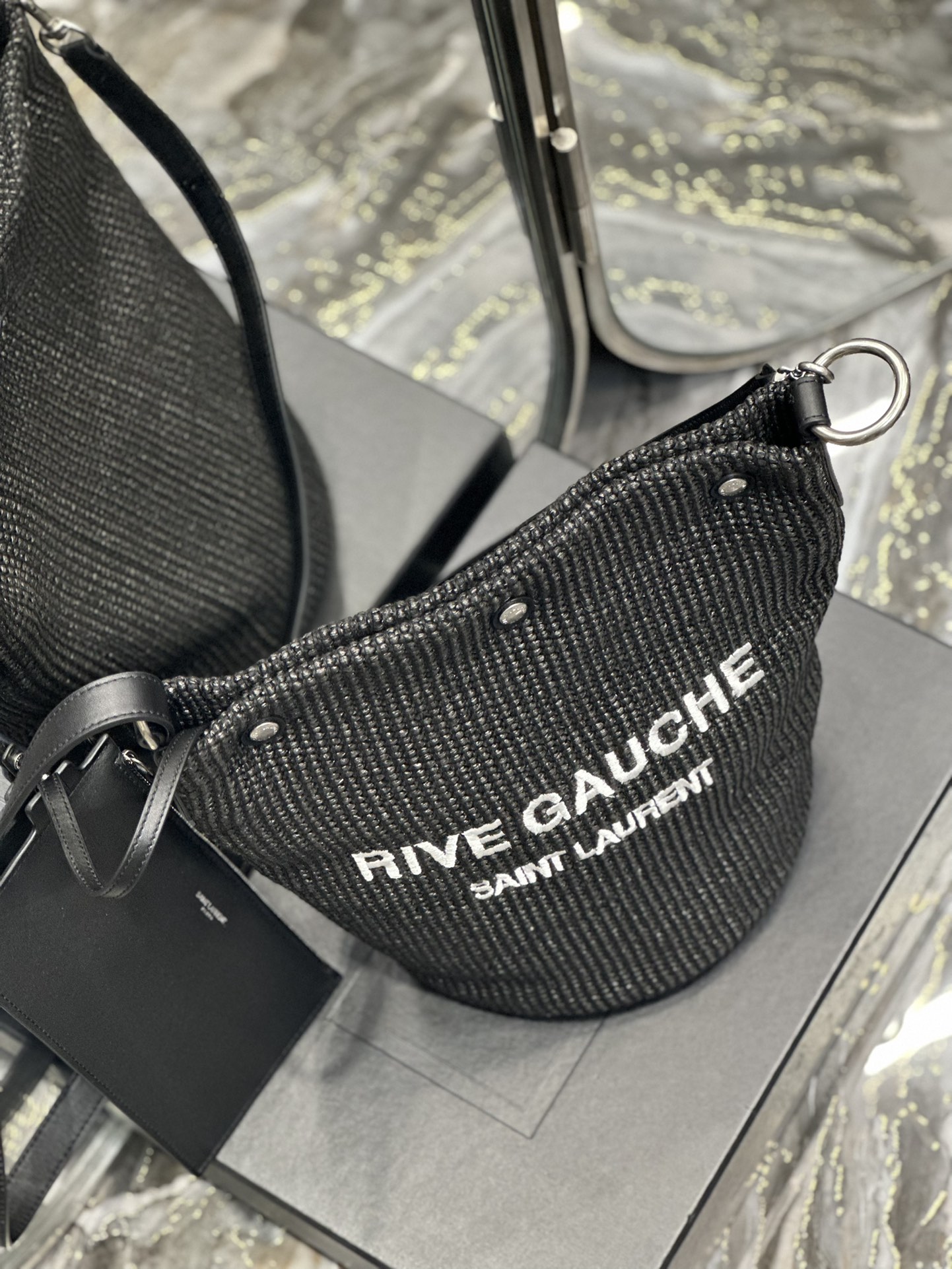 [TOP] Yves Saint Laurent YSL French Woven Bucket Bag - Black