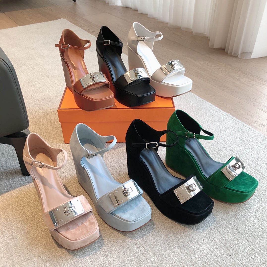 [TOP] HERMES High Heel Calfskin Sandals - 7 Colors