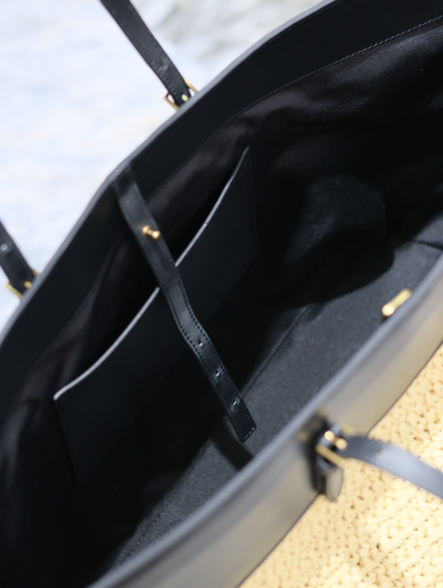 [TOP] Yves Saint Laurent YSL Braid Shopping Tote Bag - 38×28×13cm - Black