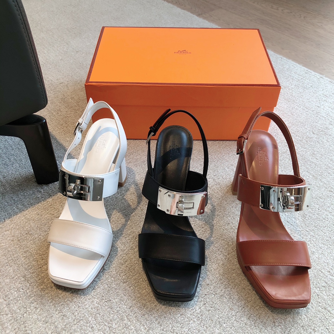 [TOP] HERMES High Heel Calfskin Sandals - 3 Colors