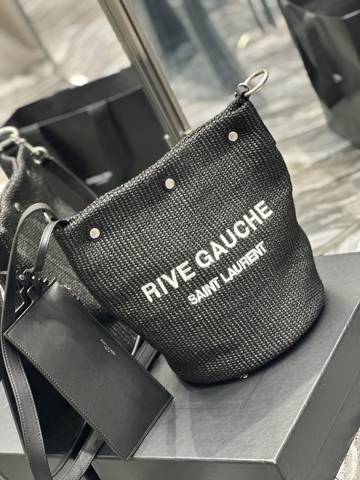 [TOP] Yves Saint Laurent YSL French Woven Bucket Bag - Black