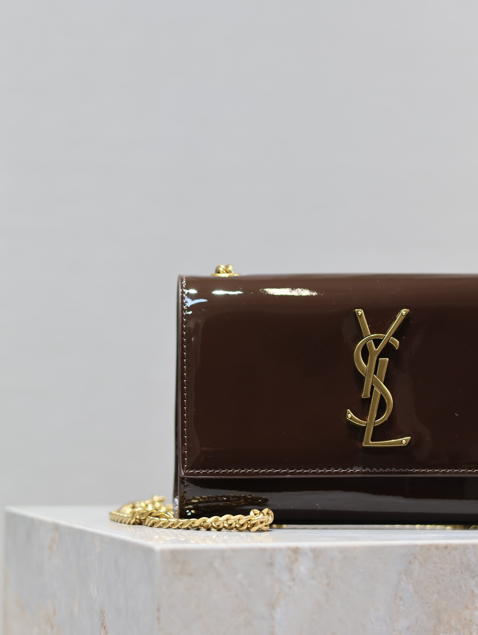 [TOP] Yves Saint Laurent YSL Lacquer Leather Kate Bags - 3 Size - Maroon&GHW