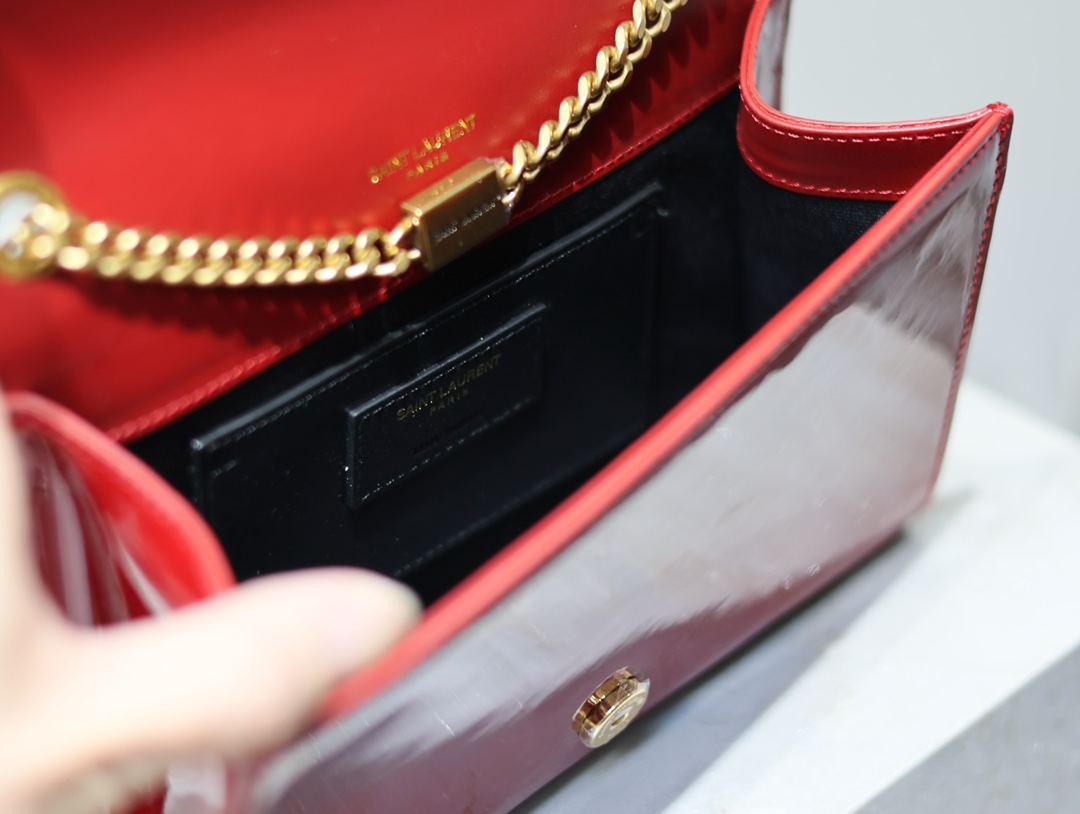 [TOP] Yves Saint Laurent YSL Lacquer Leather Kate Bags 20x13.5x6cm - Red Paired With White&GHW