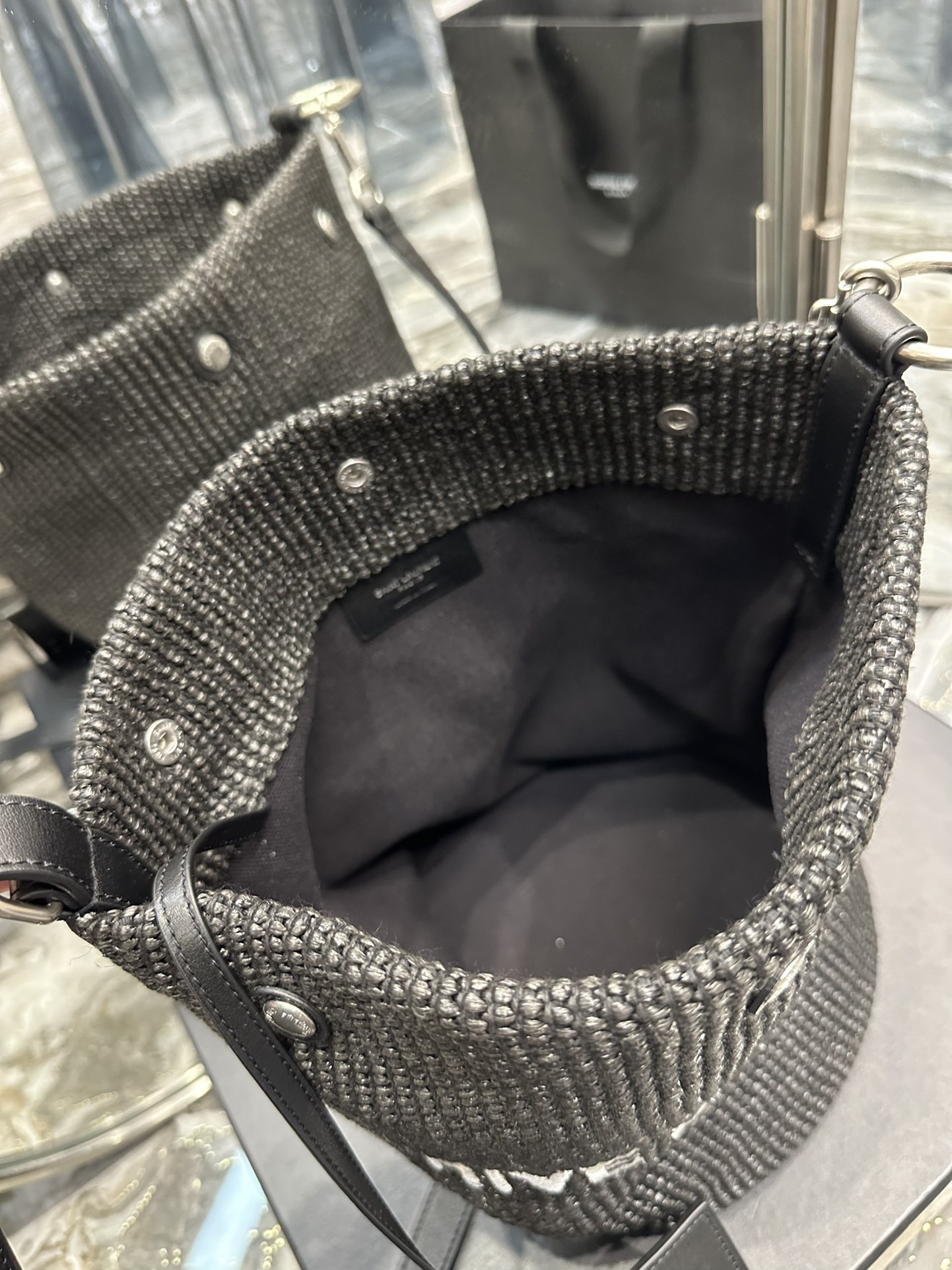 [TOP] Yves Saint Laurent YSL French Woven Bucket Bag - Black
